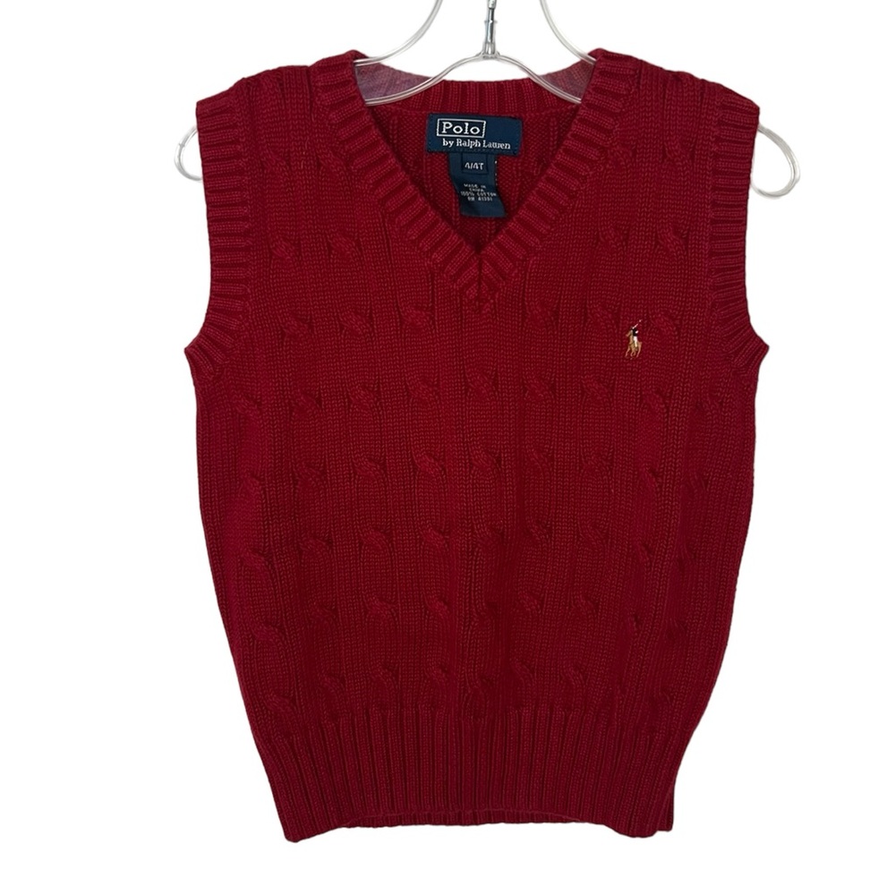 Polo By Ralph Lauren Boys V-Neck Sweater Vest Red 4T